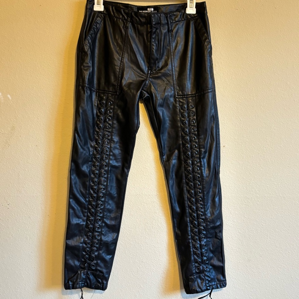 New The Kooples Faux Leather Pants Lace Up Zip up Slide Clasp Closure Sz 4 - Picture 2 of 14